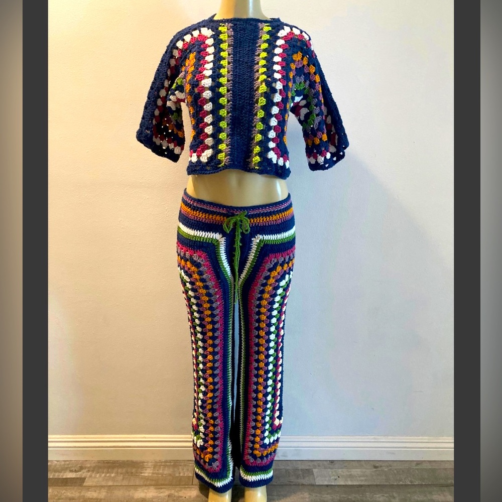 Crochet low rise pants outfit with crop top